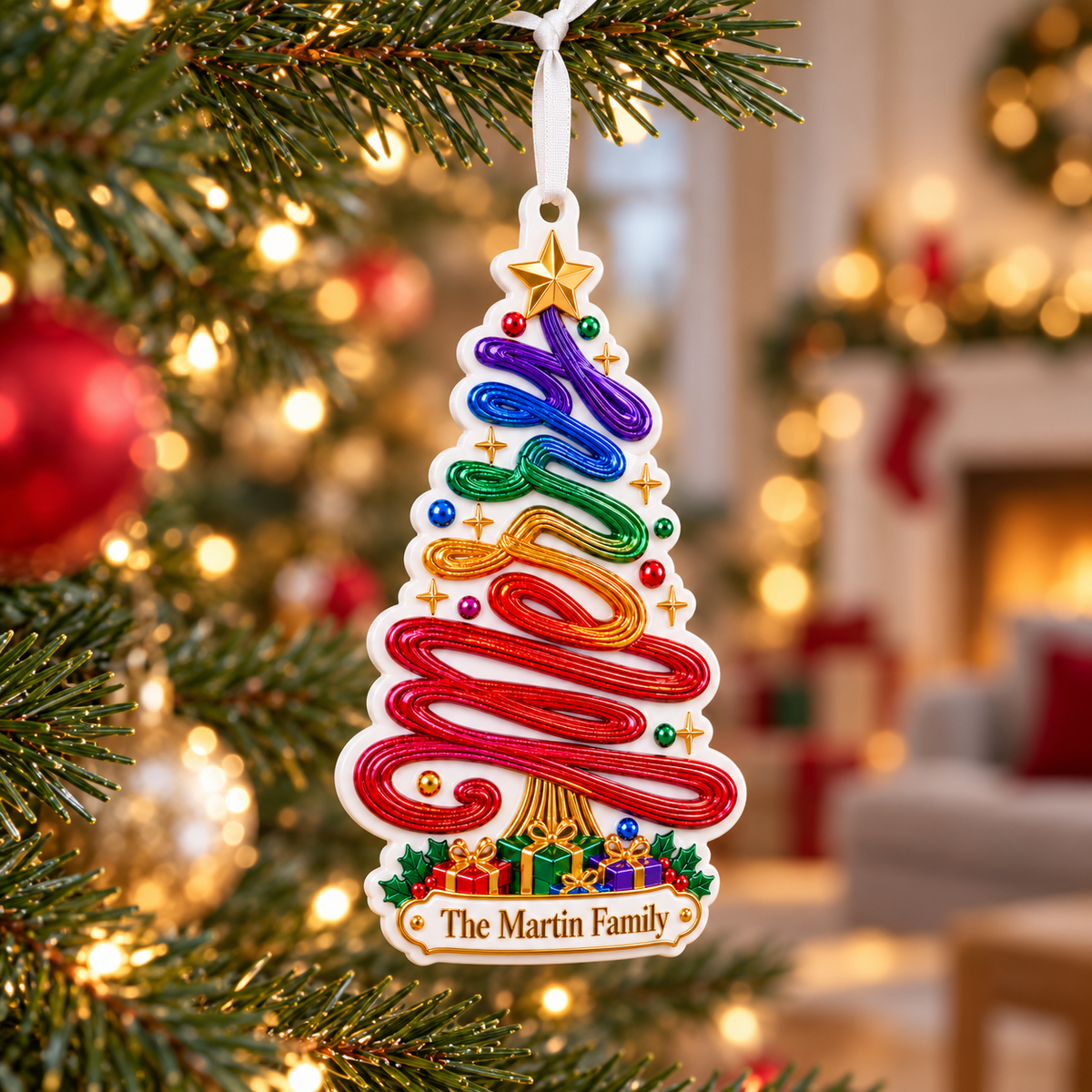 Rainbow Swirl Christmas Tree Acrylic Plaque Holiday Tree Hanging Decor - 3D Relief Ornament