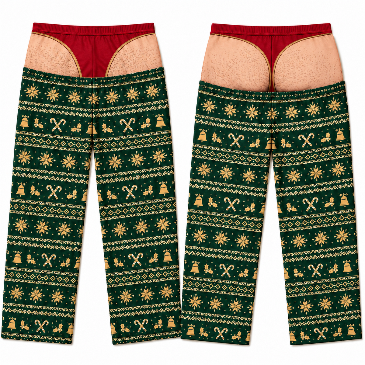 Novelty Faux Thong Christmas Pajama Pants, Graphic Holiday Loungewear