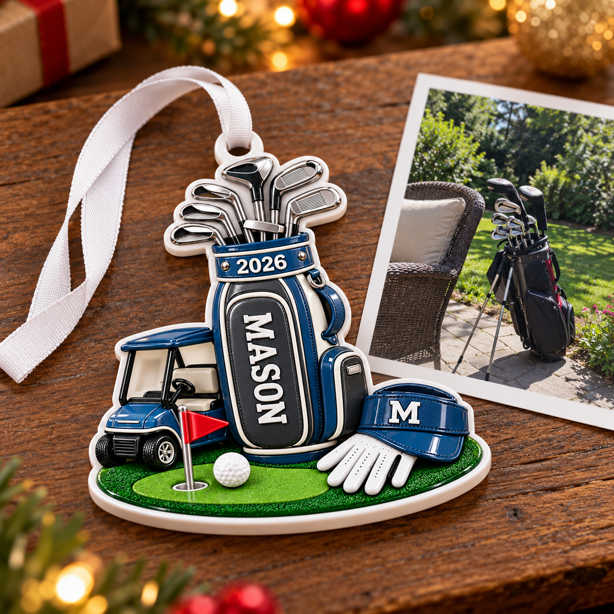 Golf Cart Bag and Clubs Holiday Tree Hanging Decoration - 3D Relief Ornament