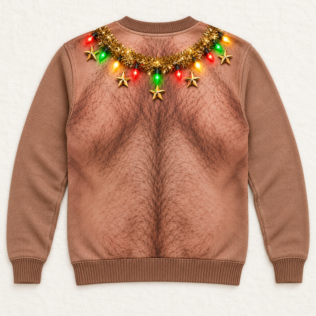 Hairy Chest Christmas Sweatshirt Funny Holiday Garland Tan Pullover