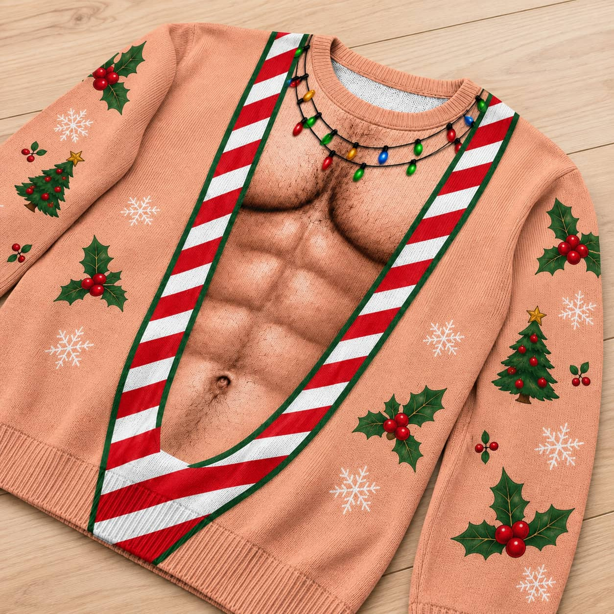 Funny Christmas Sweatshirt Hairy Muscle Chest Graphic Pullover