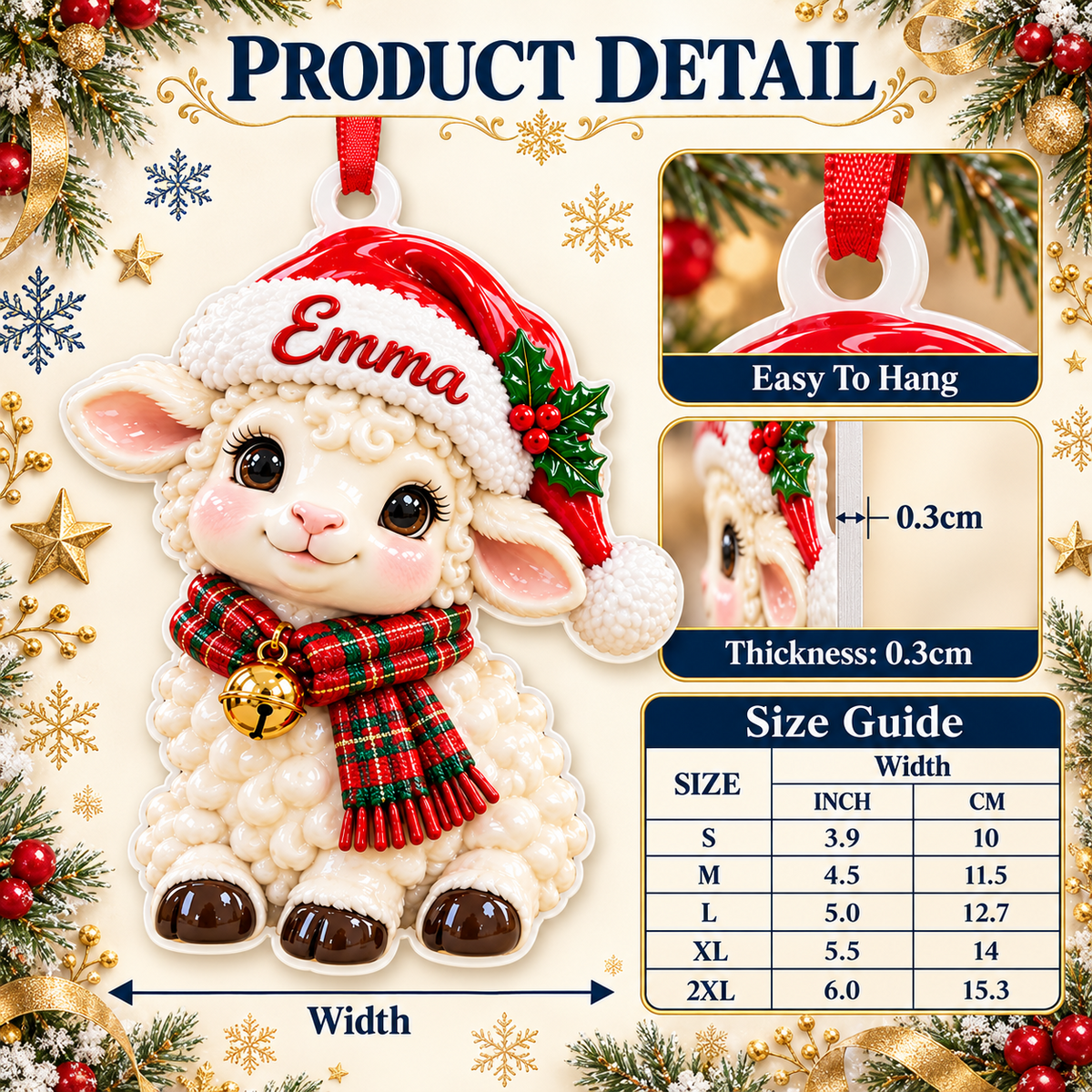 Christmas Lamb in Santa Hat Acrylic Holiday Hanging Decor - 3D Relief Ornament