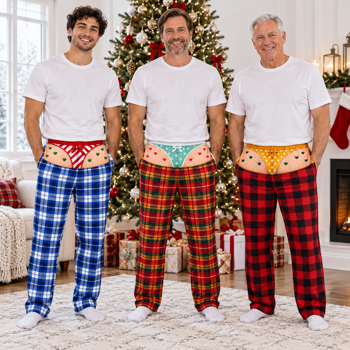 Novelty Plaid Pajama Pants with Faux Bikini Print Lounge Bottoms
