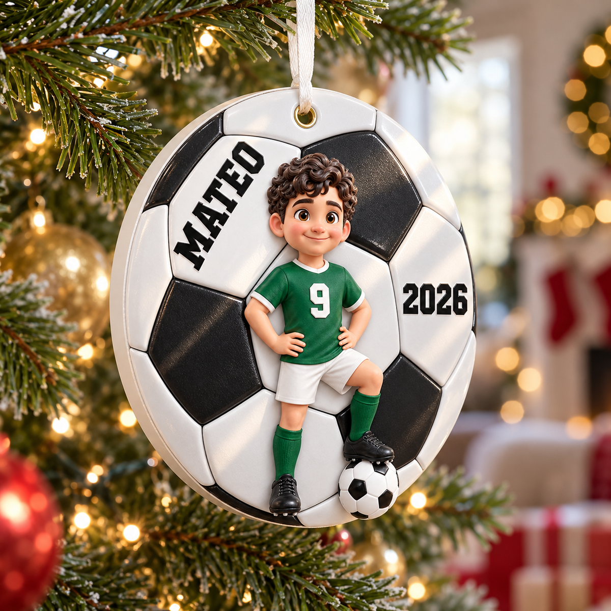 Soccer Ball 2026 Black and White Sports Keepsake Hanging Bauble - 3D Relief Ornament
