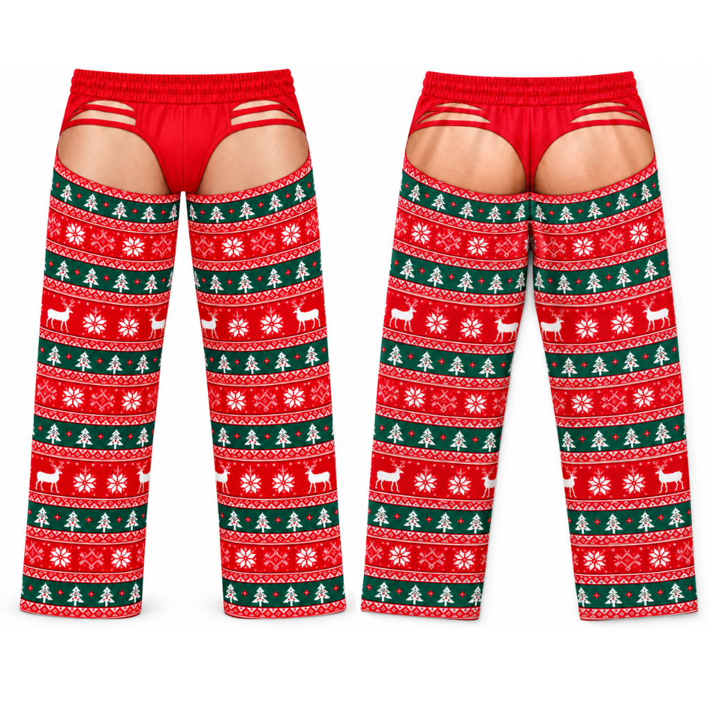 Mens Christmas Chaps Pajama Pants Novelty Holiday Lounge Bottoms