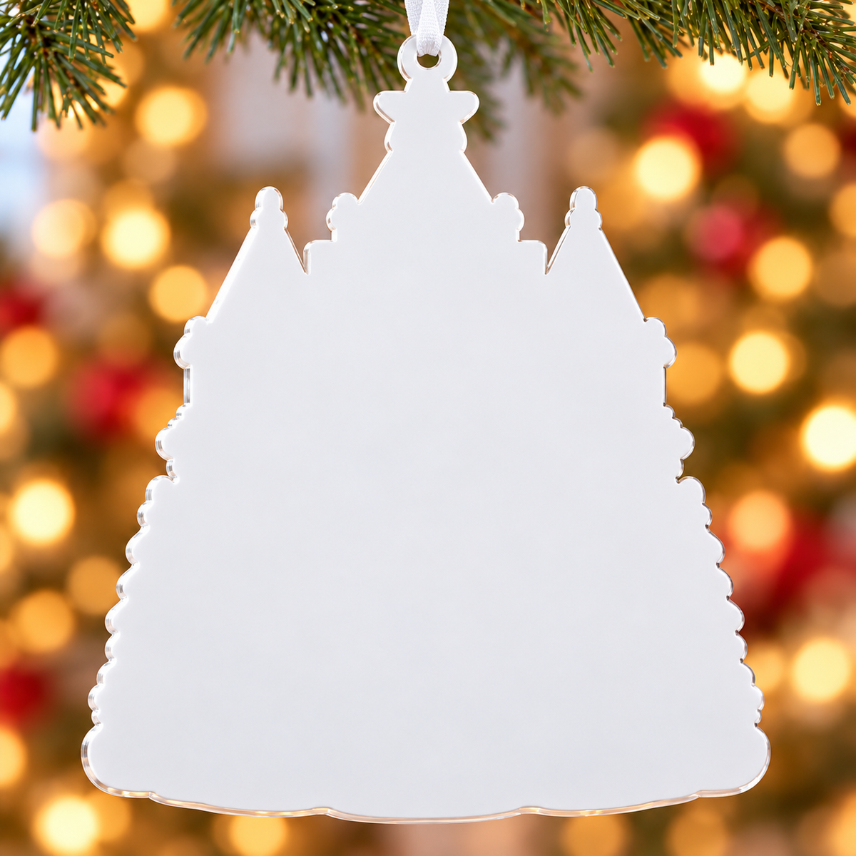 Snowy Christmas Castle Acrylic Hanging Keepsake - 3D Relief Ornament