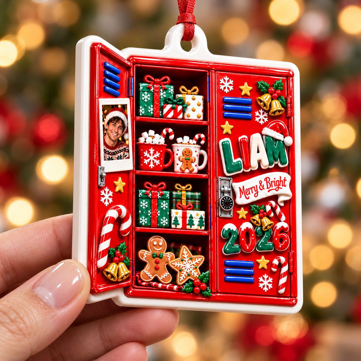 School Locker Holiday Keepsake with Christmas Treats and Gifts Decor - 3D Relief Ornament