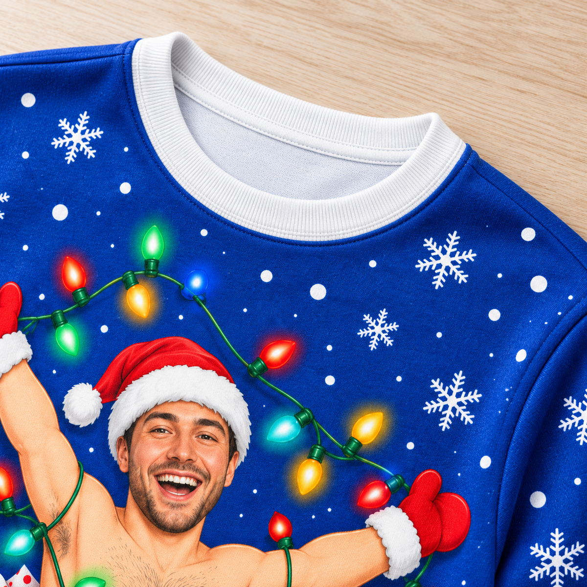 Christmas Sweatshirt Man in Wrapped Present Box Holiday Crewneck