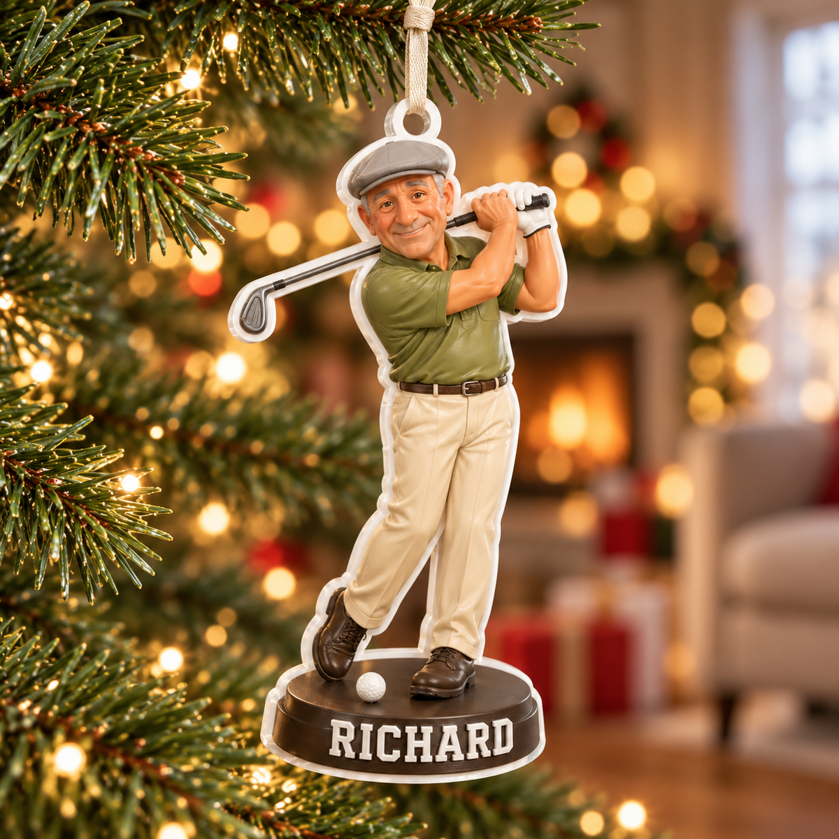 Male Golfer Figurine Acrylic Hanging Keepsake with Ribbon - 3D Relief Ornament