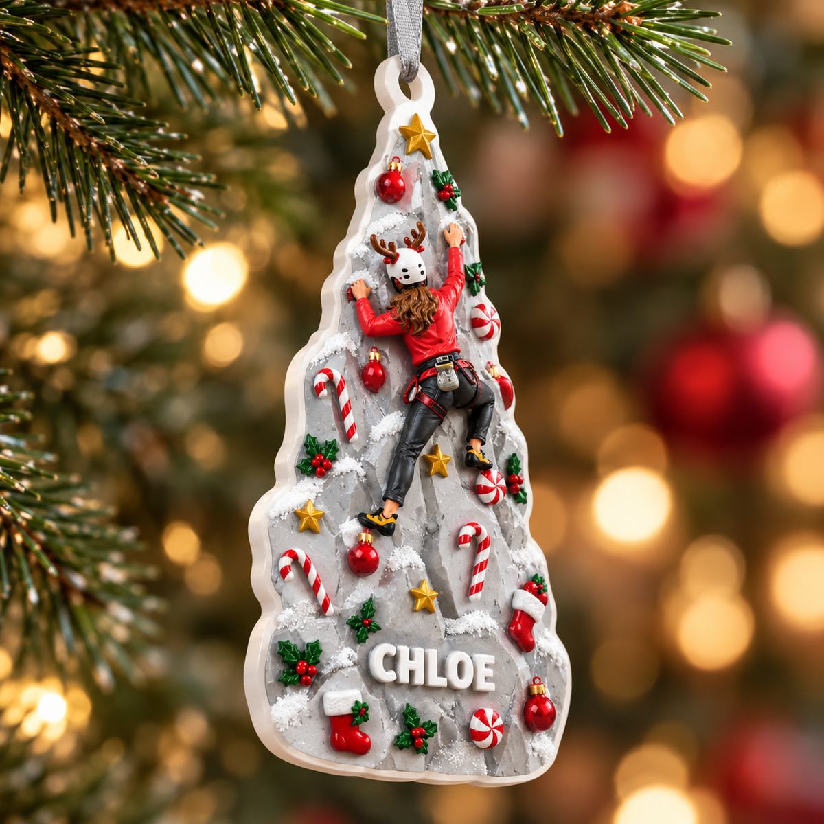 Rock Climbing Pine Tree Holiday Bauble Hanging Acrylic Keepsake - 3D Relief Ornament