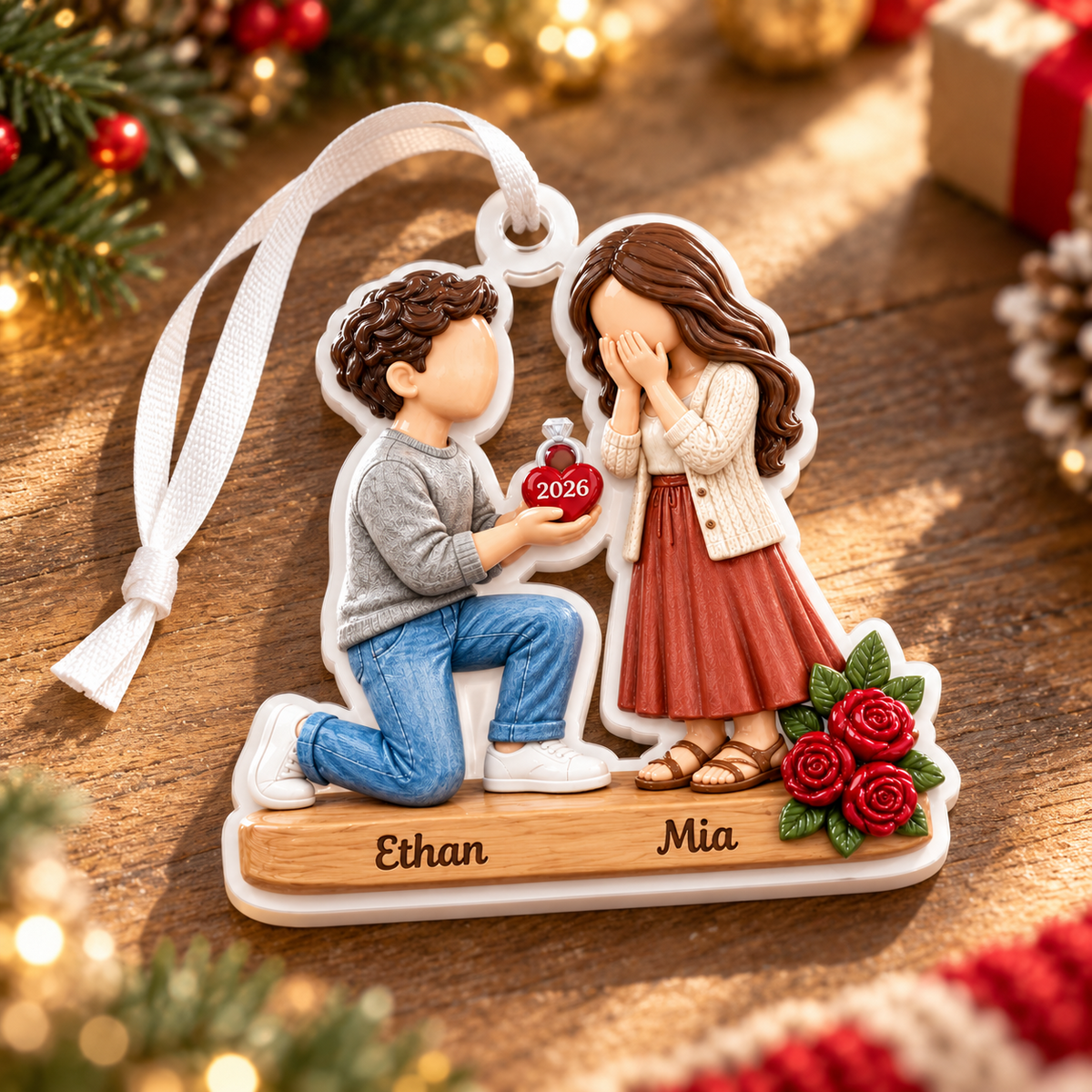 Marriage Proposal Couple Acrylic Tree Hanging Keepsake - 3D Relief Ornament