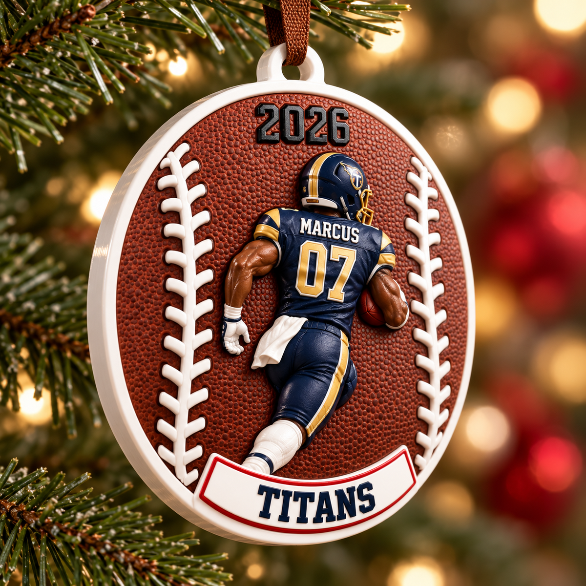 Football Running Back Round Medallion Holiday Tree Keepsake - 3D Relief Ornament