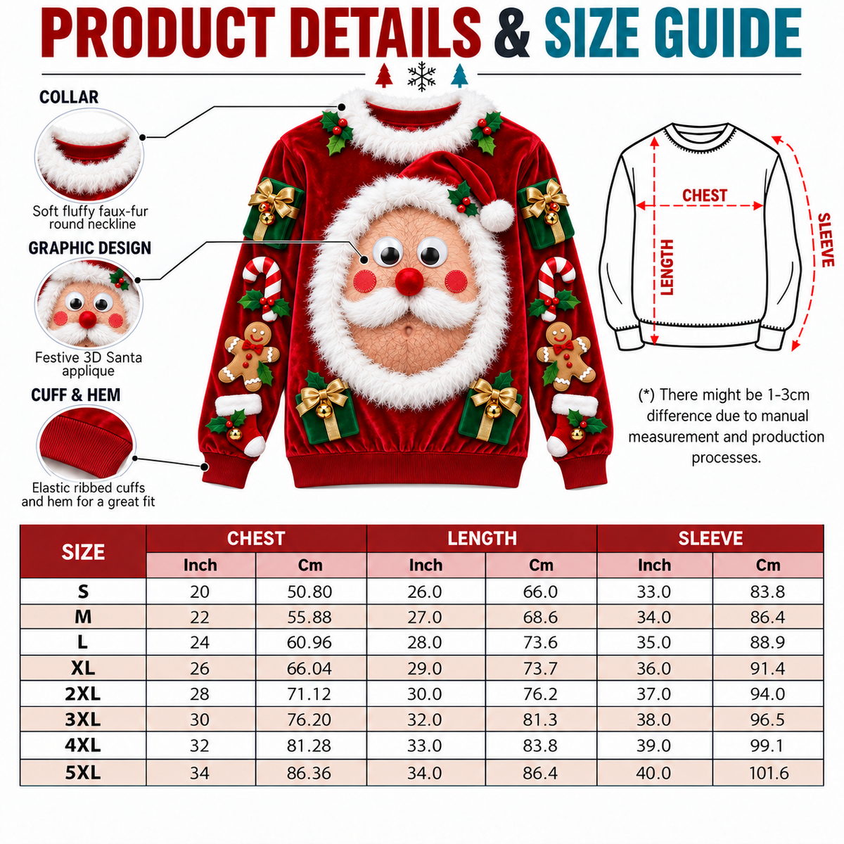 Funny Christmas Sweatshirt Hairy Belly Graphic Ugly Holiday Pullover