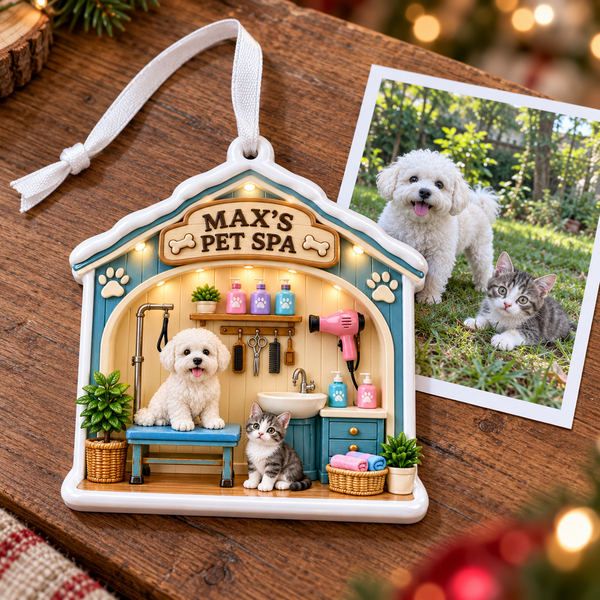 Pet Grooming Salon Scene Hanging Dog and Cat Spa Decor - 3D Relief Ornament