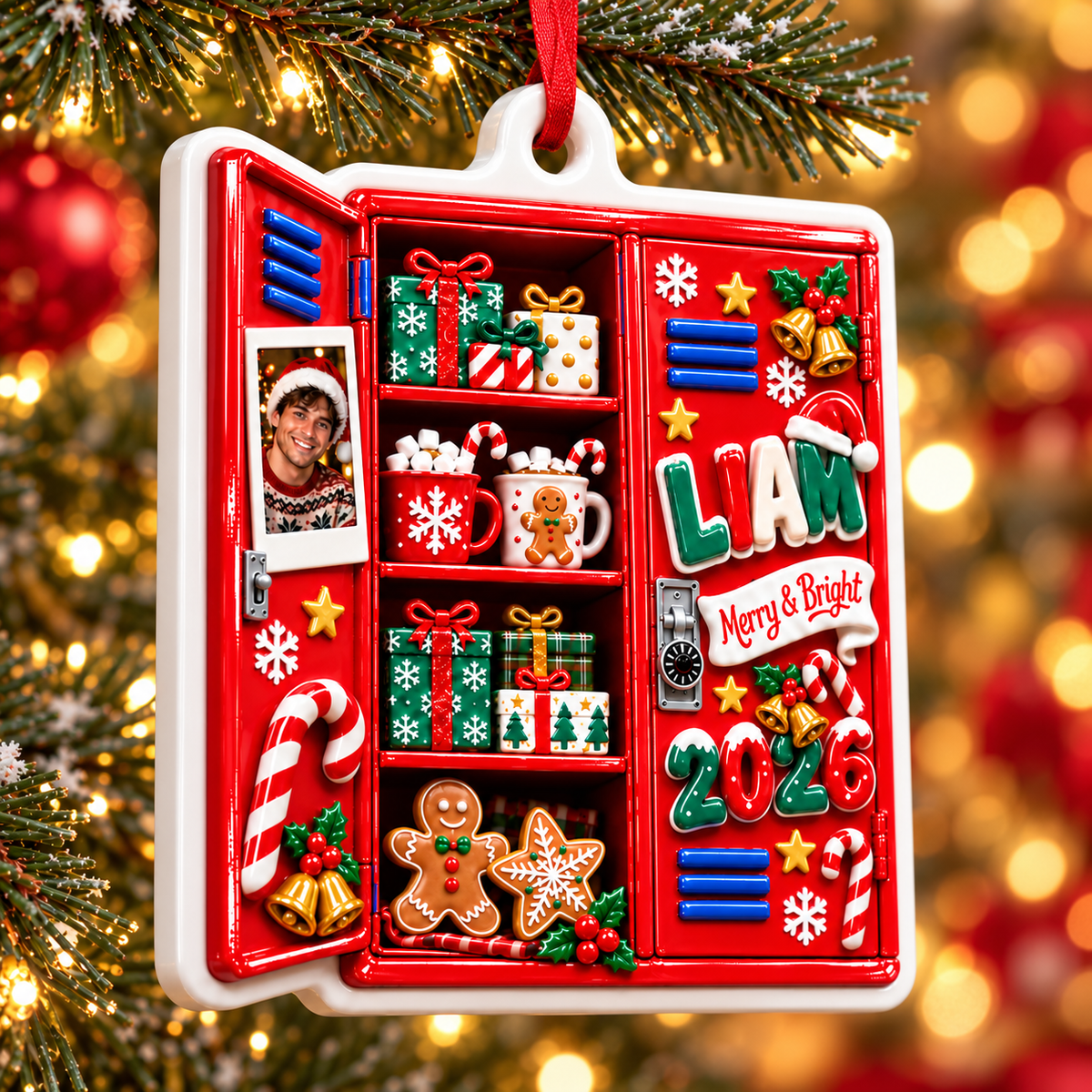 School Locker Holiday Keepsake with Christmas Treats and Gifts Decor - 3D Relief Ornament
