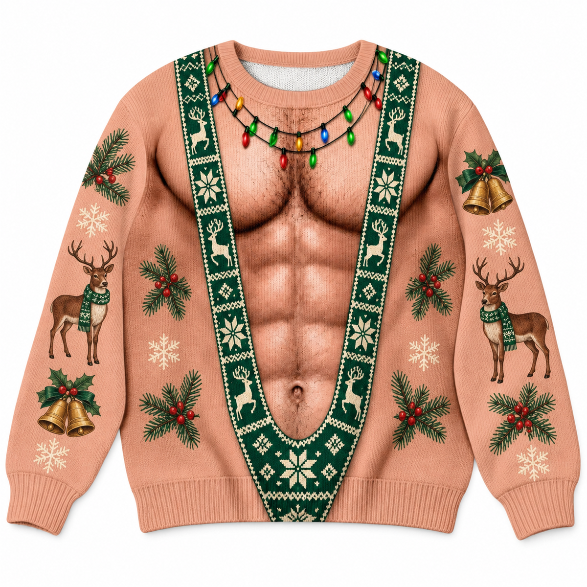 Funny Christmas Sweatshirt Hairy Muscle Chest Graphic Pullover