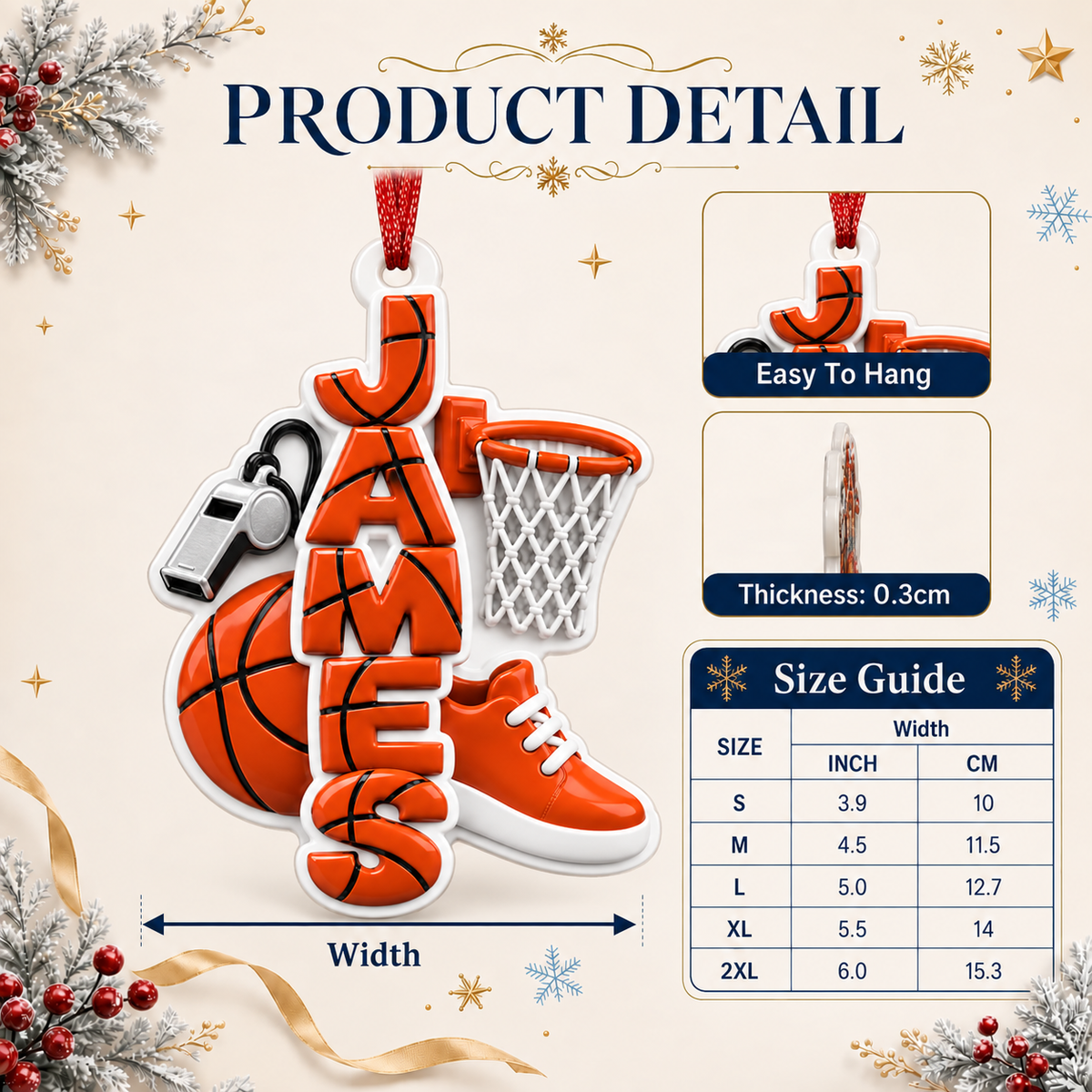Sports Theme Tree Decoration, Custom Letter For Sport Fan Sport Lover - 3D Relief Ornament