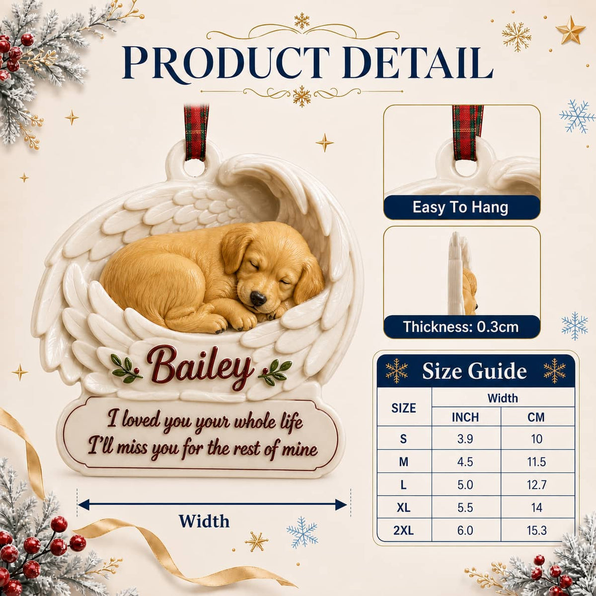 Sleeping Dog Memorial Angel Wings Pet Loss Keepsake - 3D Relief Ornament