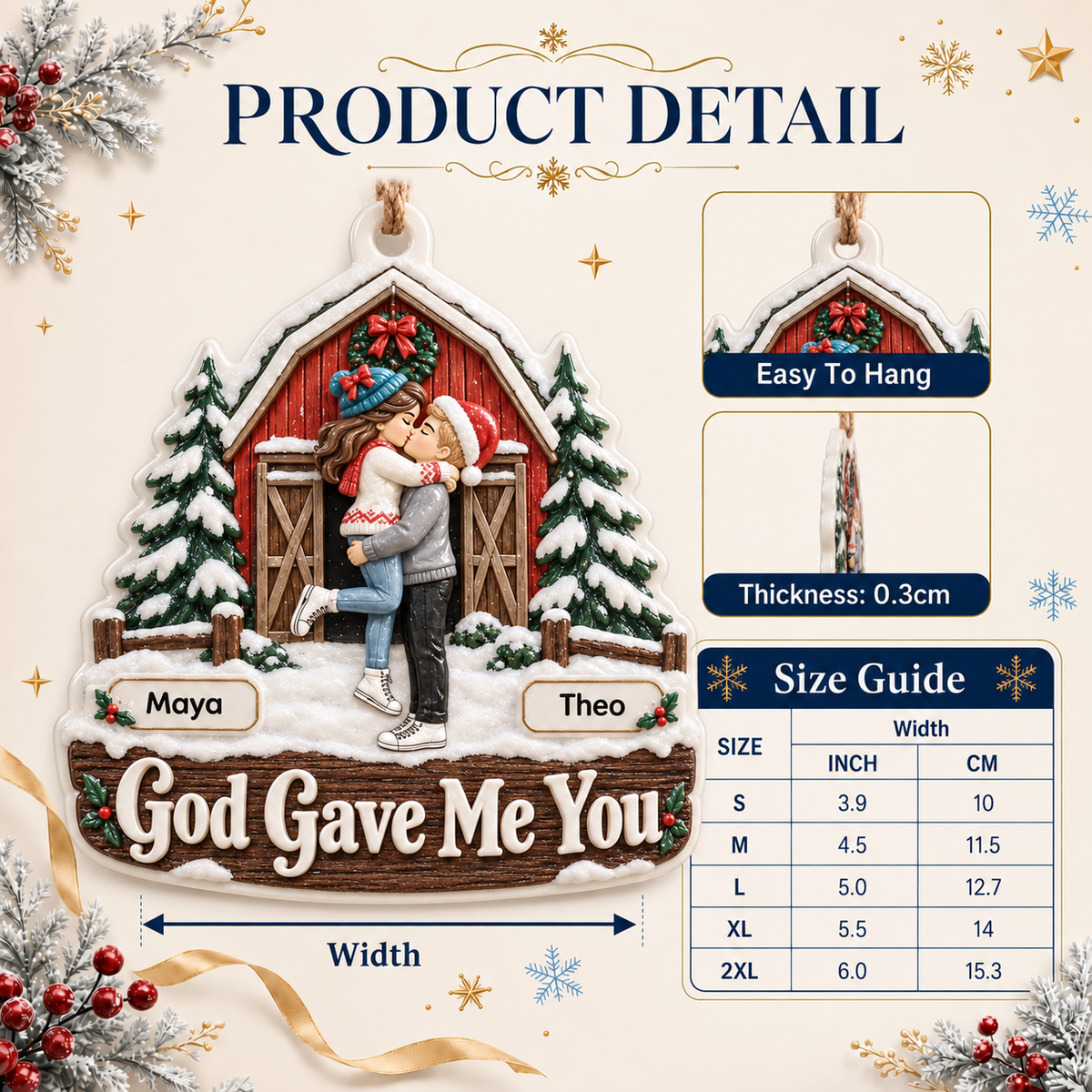 God Gave Me You Couple Winter Barn Cabin Christmas Hanging Keepsake - 3D Relief Ornament