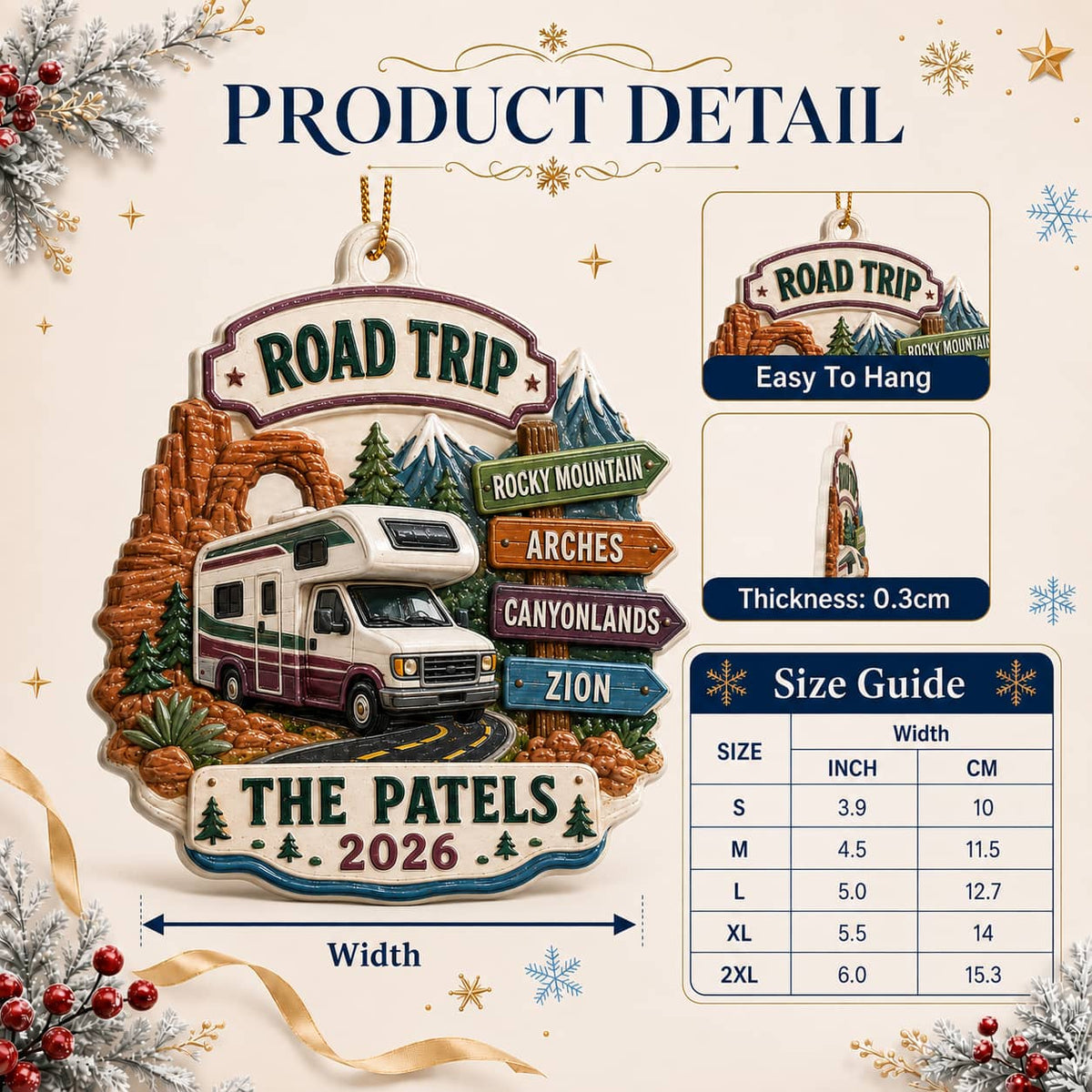 Road Trip Camper Keepsake, Motorhome and National Park Signs Hanging Decor - 3D Relief Ornament