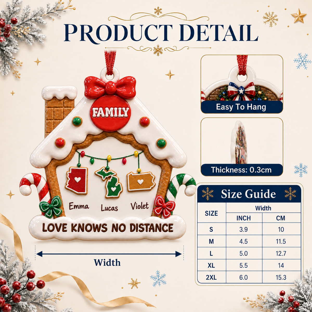 Gingerbread House Long Distance Family Christmas Tree Hanging Decor - 3D Relief Ornament