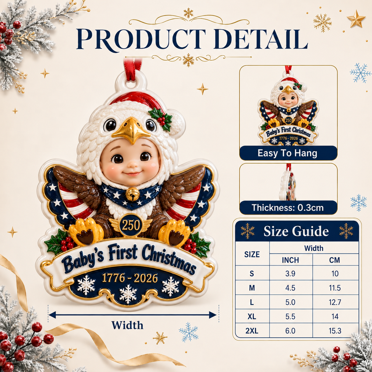 Baby's First Christmas Patriotic Eagle 250th Anniversary Tree Decor - 3D Relief Ornament