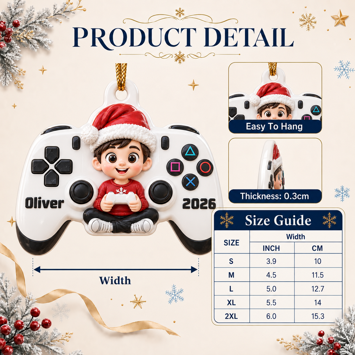 Personalized Gamer Boy Video Game Controller Christmas Hanging Keepsake - 3D Relief Ornament