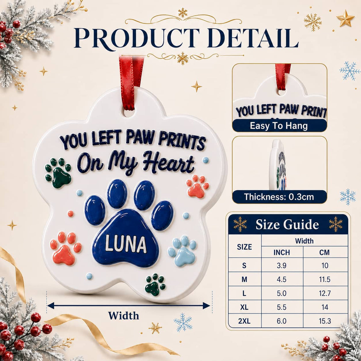 Pet Memorial Keepsake, Paw Shape with Raised Colorful Pads Hanging Decor - 3D Relief Ornament