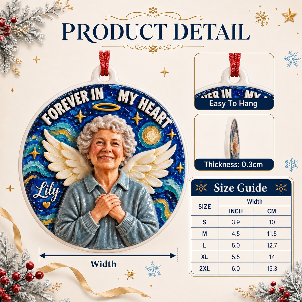 Memorial Angel Portrait Forever In My Heart Hanging Tree Medallion - 3D Relief Ornament