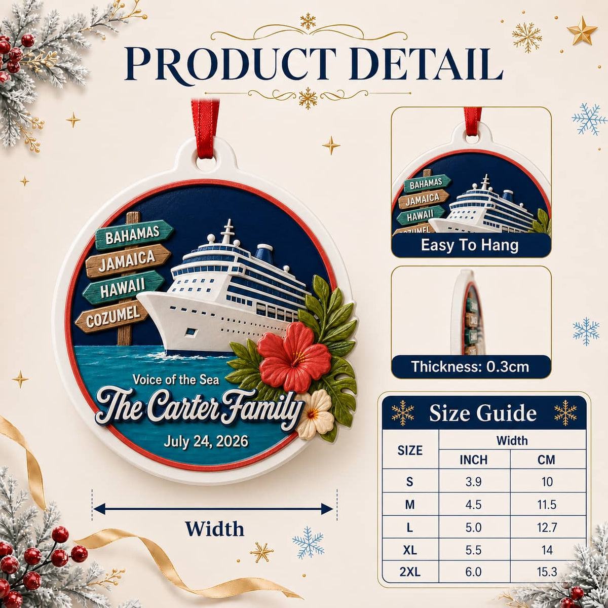 Cruise Ship Tropical Island Vacation Holiday Hanging Keepsake - 3D Relief Ornament