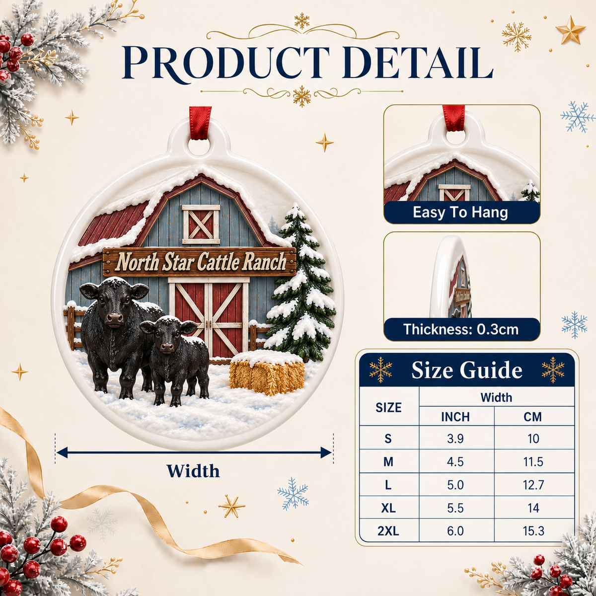 Personalized Cattle Ranch Farm Winter Barn Christmas Hanging Keepsake - 3D Relief Ornament