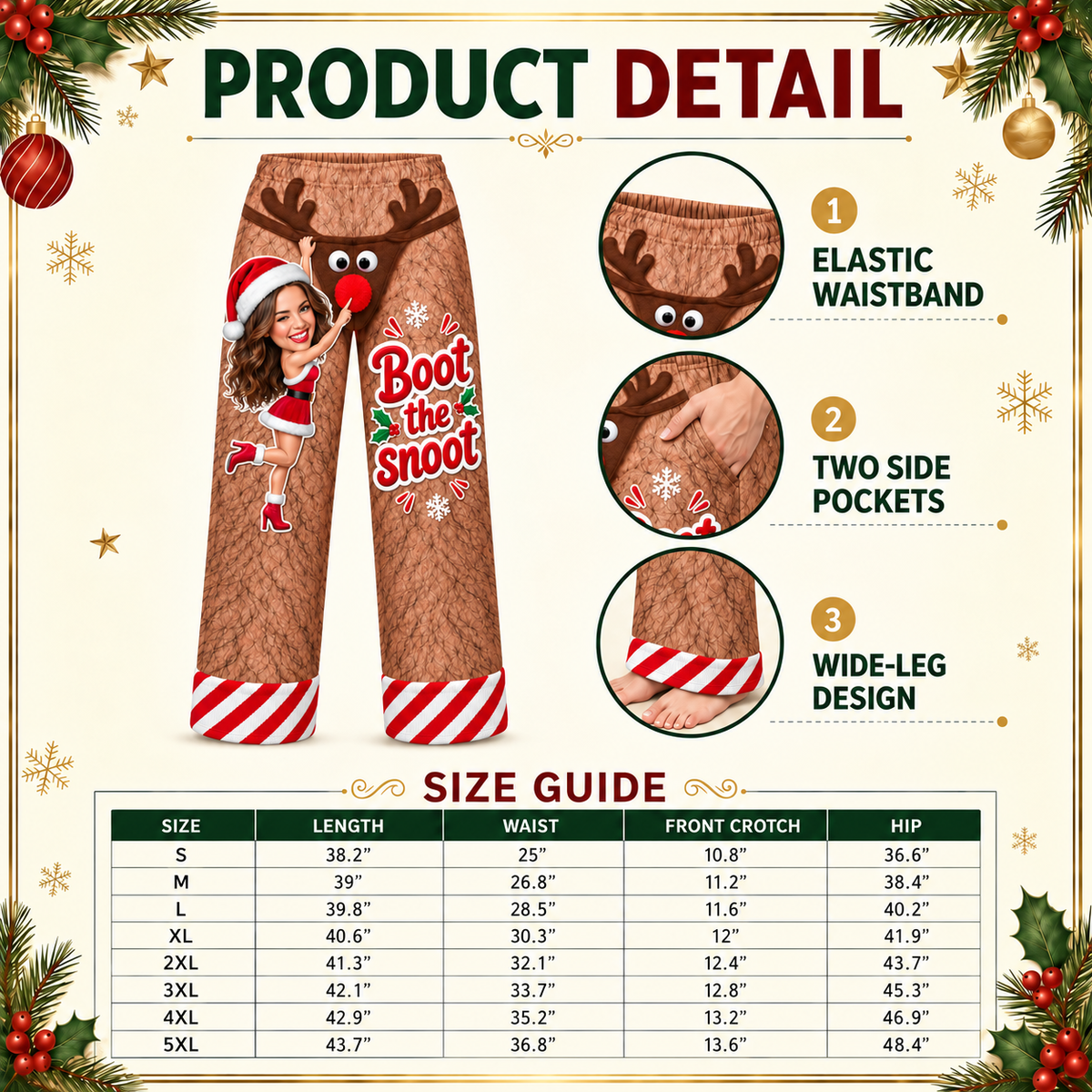 Pajama Pants Christmas Reindeer Hairy Leg Graphic Holiday Loungewear
