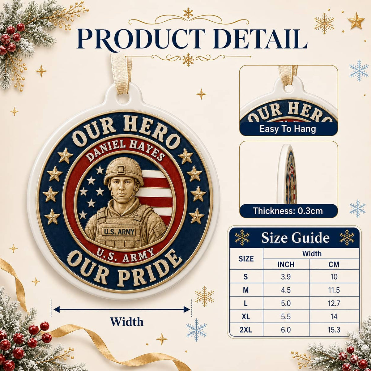 Personalized US Army Soldier Our Hero Our Pride Christmas Keepsake - 3D Relief Ornament