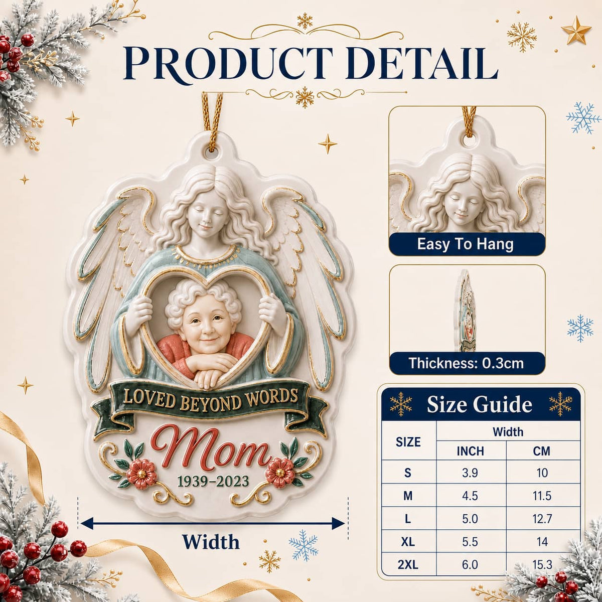 Personalized Photo Loved Beyond Words Angel Memorial Keepsake - 3D Relief Ornament