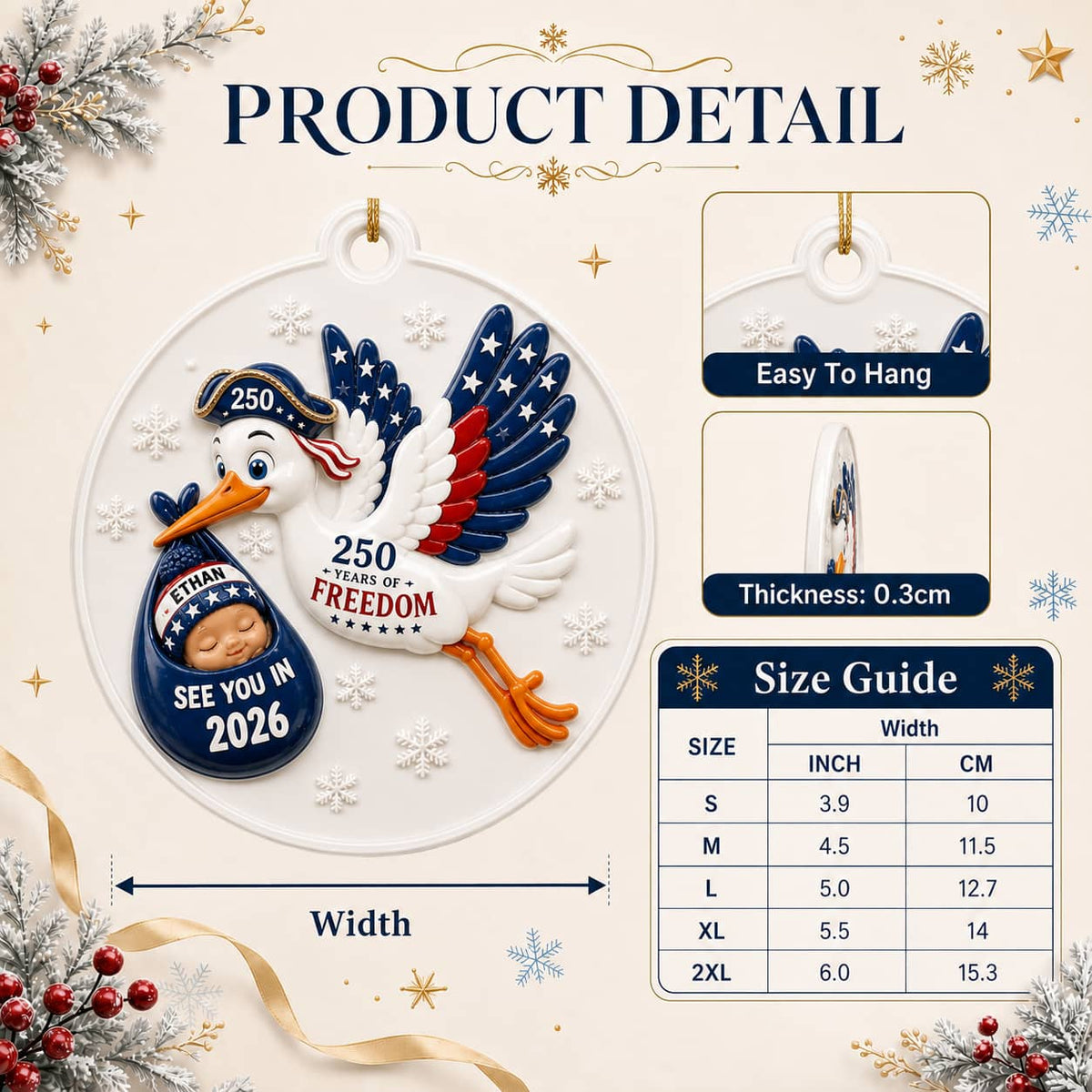 Baby Expecting Stork See You In Baby's First Christmas - 3D Relief Ornament