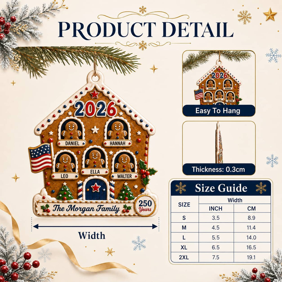 Christmas Gingerbread House Holiday Decor, Raised Detail, Hanging Tree Decoration - 3D Relief Ornament