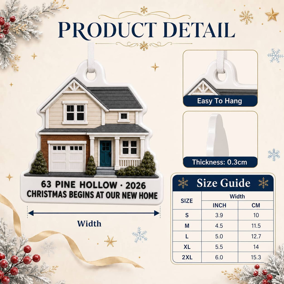 New Home House Shaped Christmas Keepsake Hanging Holiday Decor - 3D Relief Ornament
