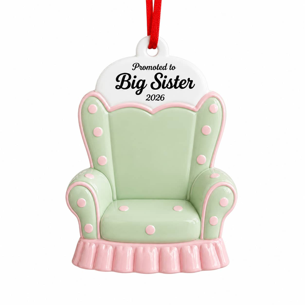 Promoted to Big Sister Hanging Keepsake, Girl in Armchair Holding Newborn Baby - 3D Relief Ornament