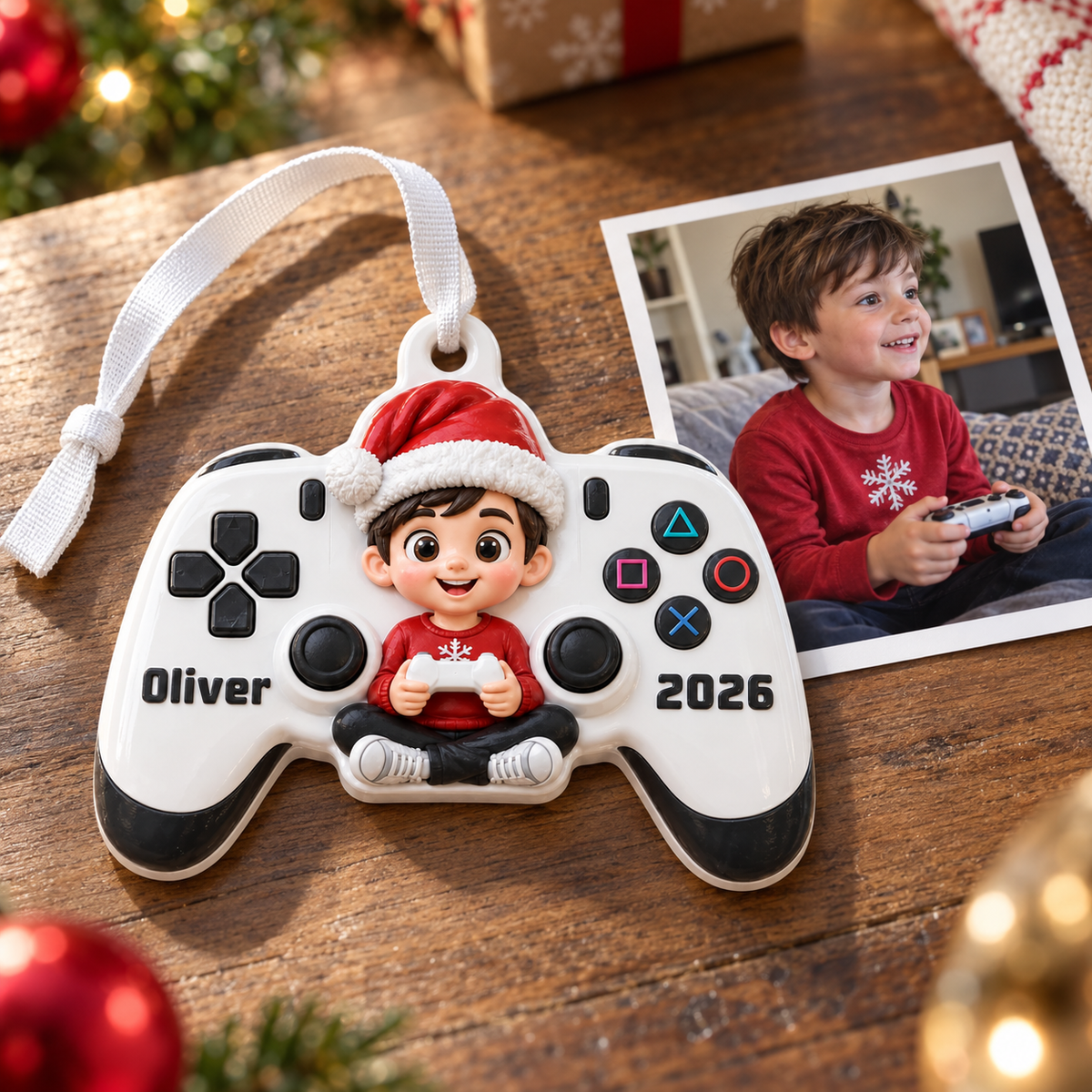 Personalized Gamer Boy Video Game Controller Christmas Hanging Keepsake - 3D Relief Ornament