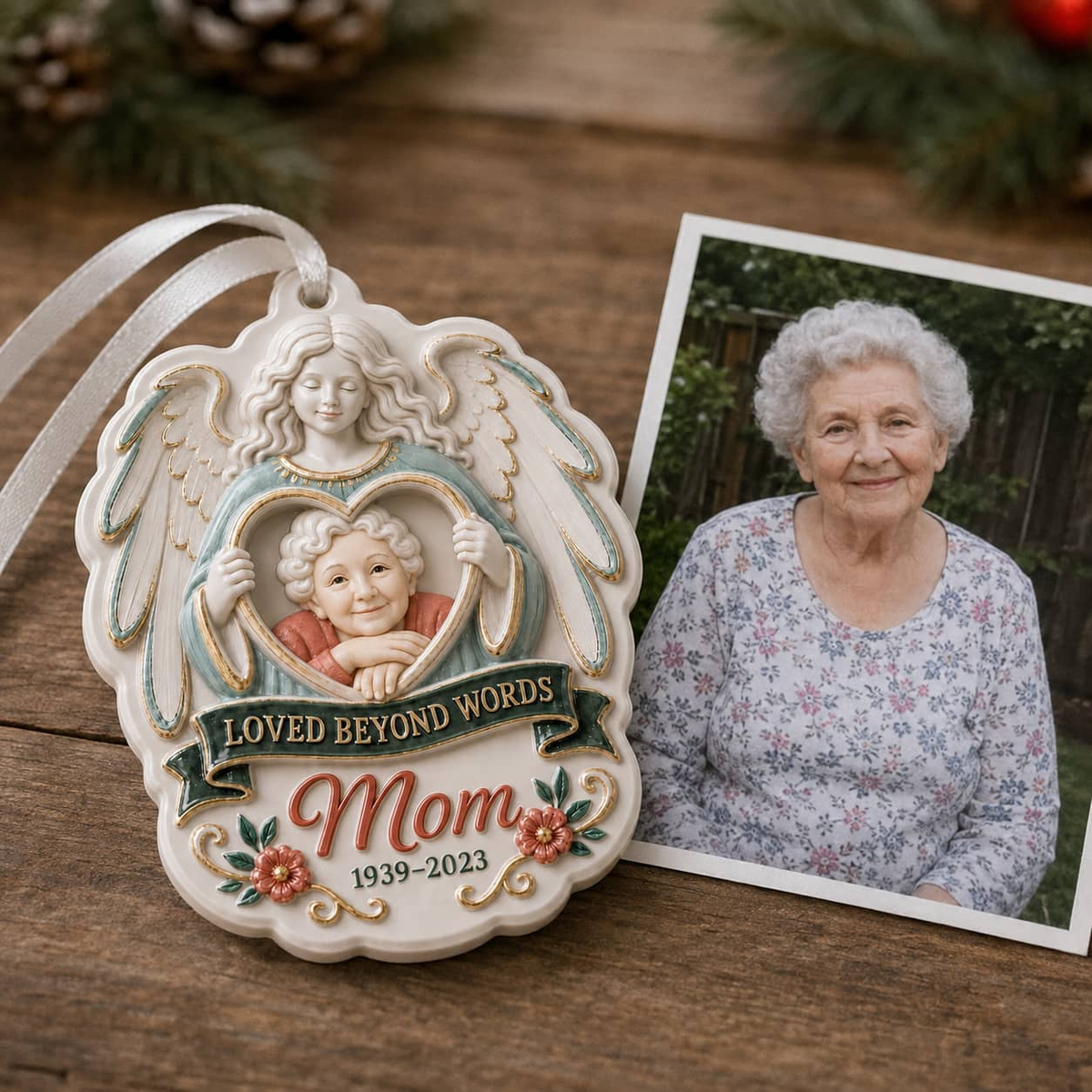 Personalized Photo Loved Beyond Words Angel Memorial Keepsake - 3D Relief Ornament
