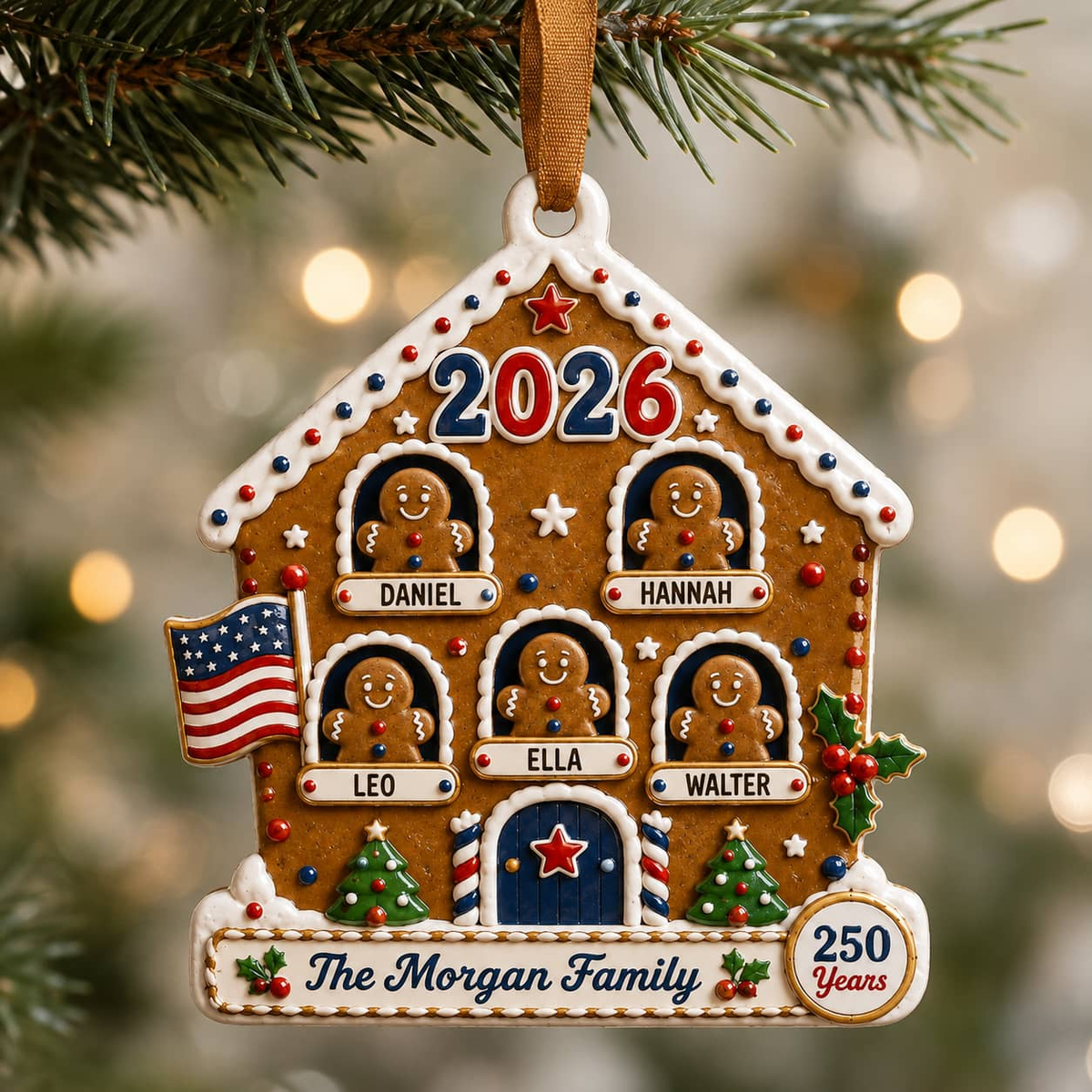 Christmas Gingerbread House Holiday Decor, Raised Detail, Hanging Tree Decoration - 3D Relief Ornament