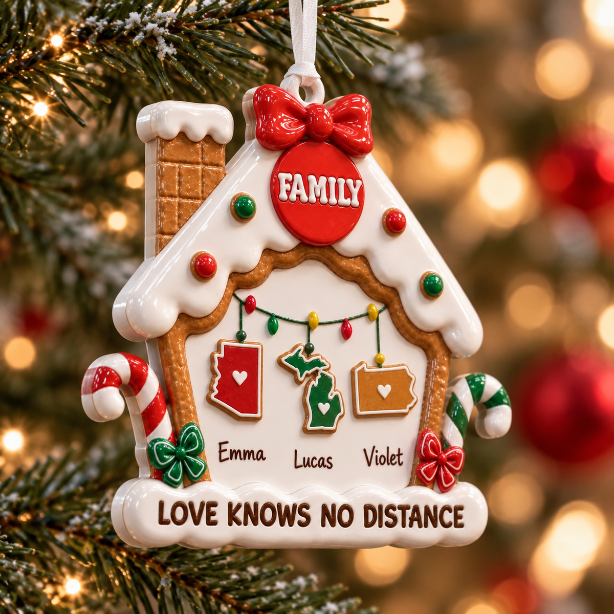 Gingerbread House Long Distance Family Christmas Tree Hanging Decor - 3D Relief Ornament