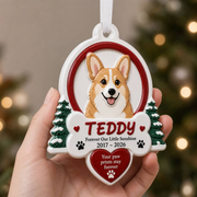 Pet Memorial Holiday Decoration with Pine Trees, Bone, and Red Heart - 3D Relief Ornament