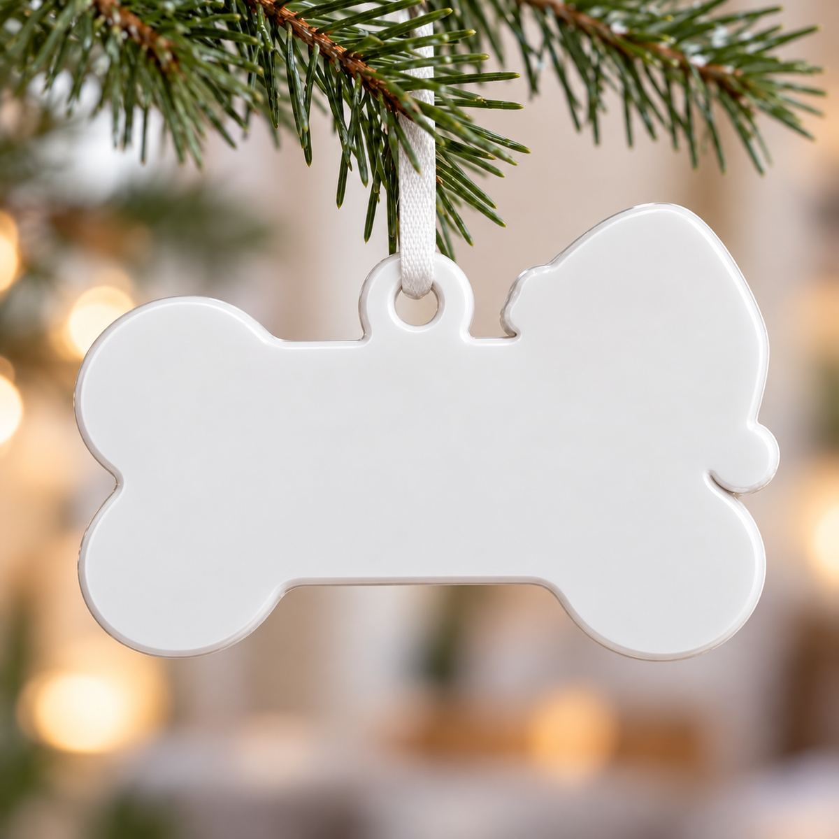 Dog Bone Christmas Tree Hanging Decor with Red Santa Hat and Snowflakes - 3D Relief Ornament