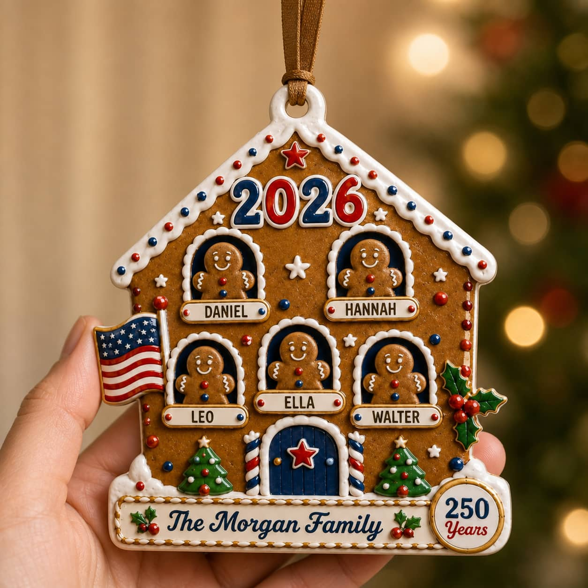 Christmas Gingerbread House Holiday Decor, Raised Detail, Hanging Tree Decoration - 3D Relief Ornament
