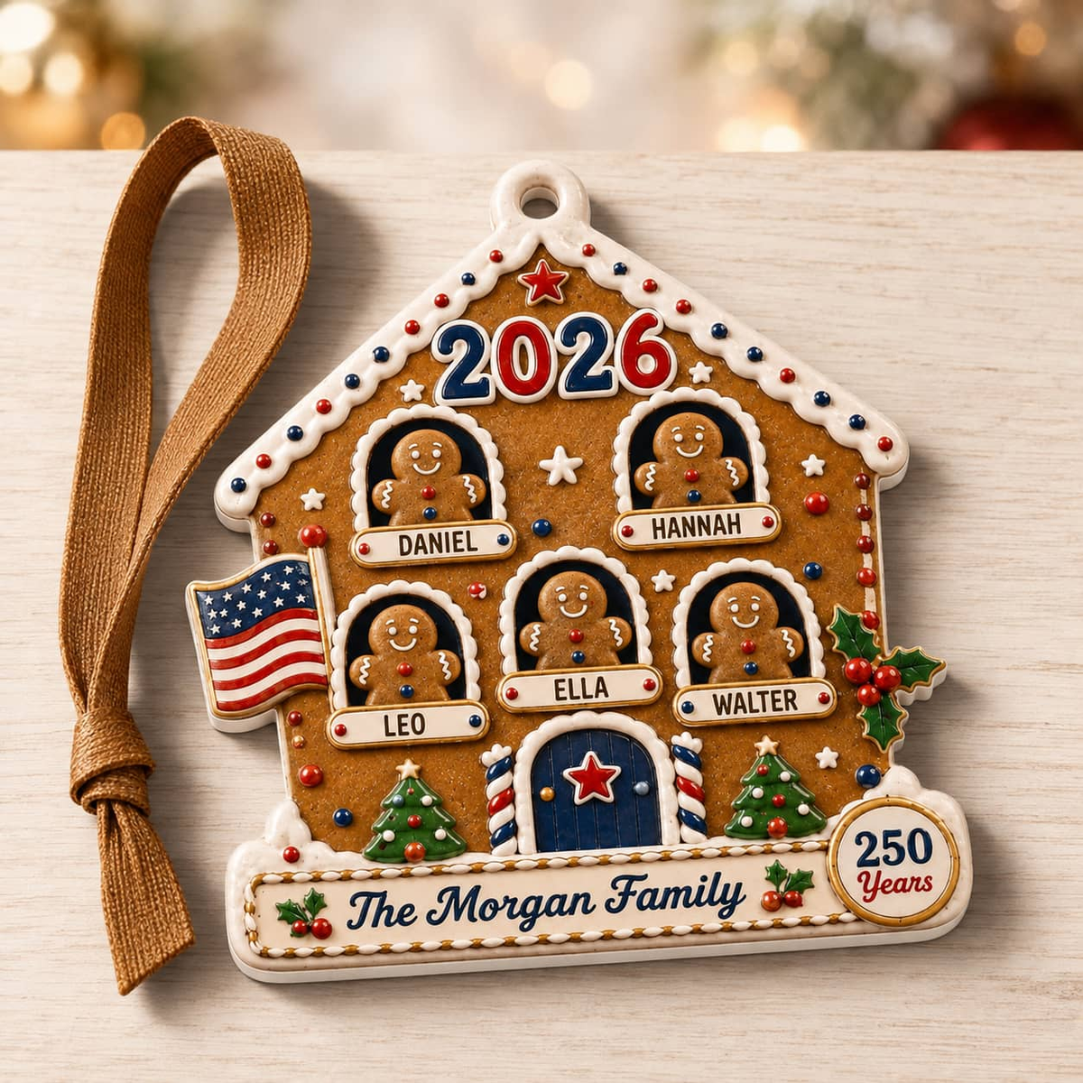 Christmas Gingerbread House Holiday Decor, Raised Detail, Hanging Tree Decoration - 3D Relief Ornament