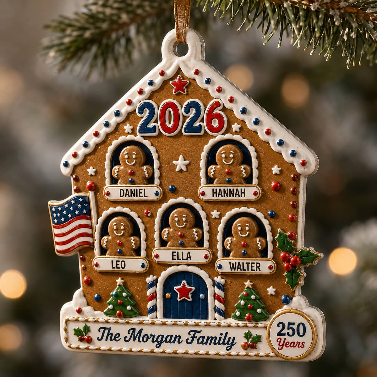 Christmas Gingerbread House Holiday Decor, Raised Detail, Hanging Tree Decoration - 3D Relief Ornament