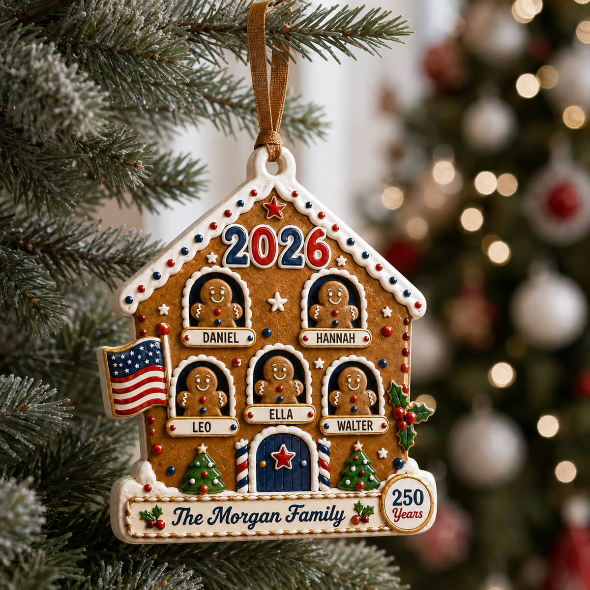 Christmas Gingerbread House Holiday Decor, Raised Detail, Hanging Tree Decoration - 3D Relief Ornament