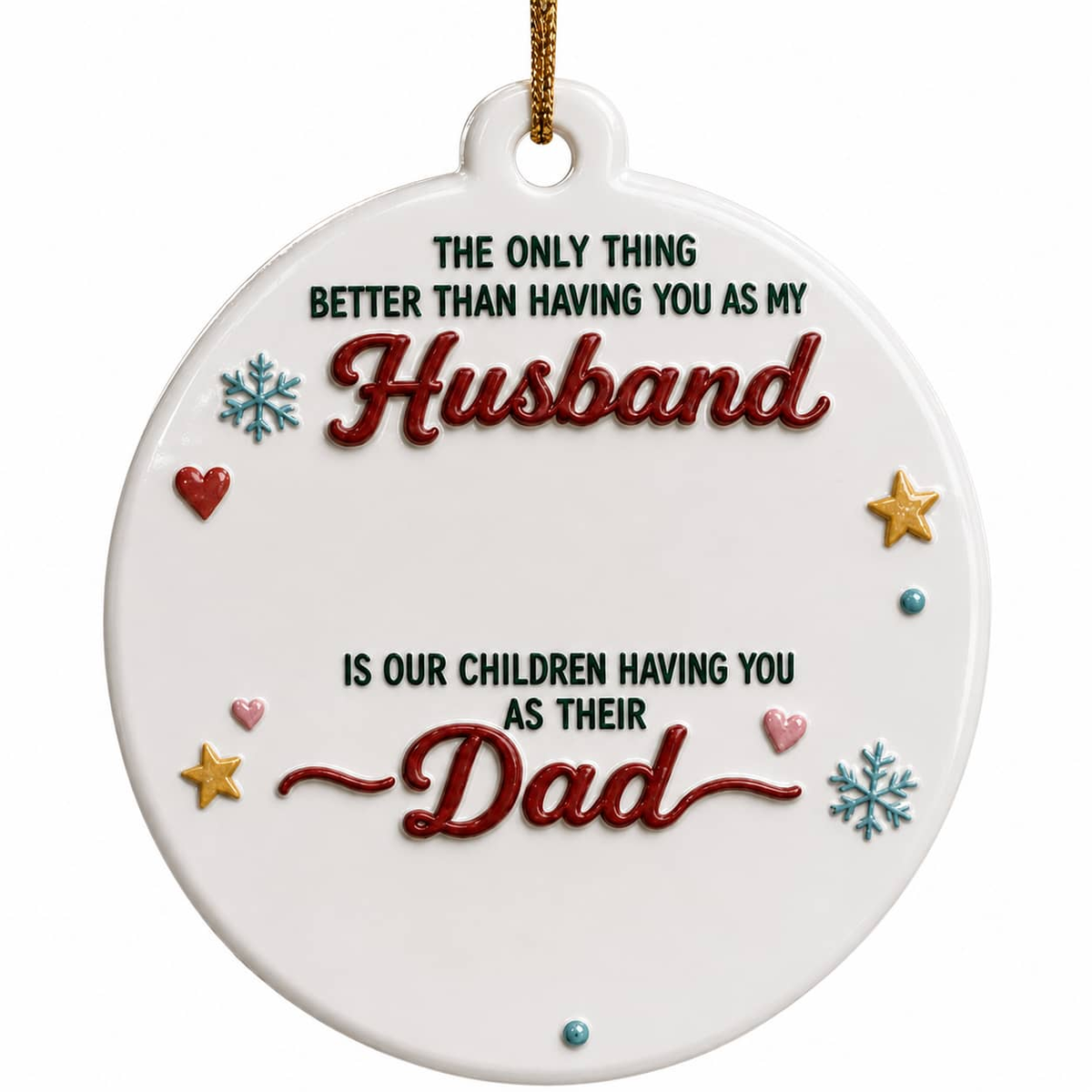 Husband and Dad Family Keepsake, Round White Fist Bump Heart Hands Hanging Decor - 3D Relief Ornament