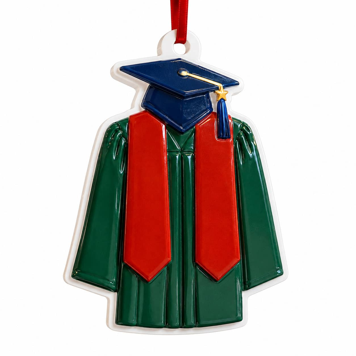 Graduation Cap and Gown Holiday Keepsake for High School or College Commencement - 3D Relief Ornament